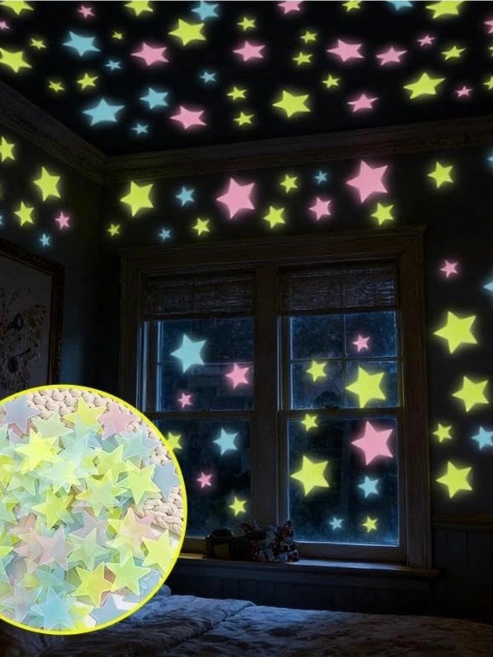 Unlisted Glow Star Wall Stickers in Pastel Blue Pink Yellow
